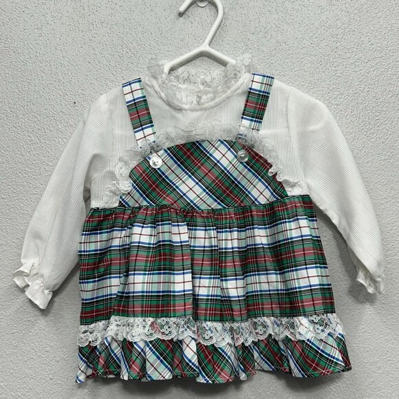 Vintage Plaid Baby Dress 0-3 Months / 3-6 Months Tartan Plaid Holiday Union Made - Picture 1 of 6